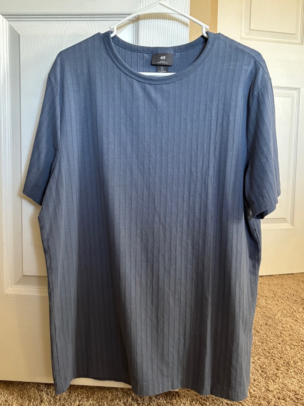 H&M Men's Slate Blue Ribbed Short Sleeve Tee